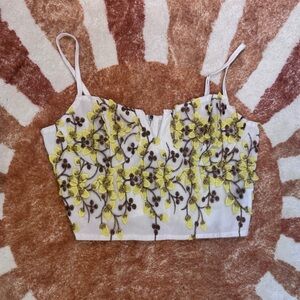 SHEIN White and Yellow Embellished Crop Camisole